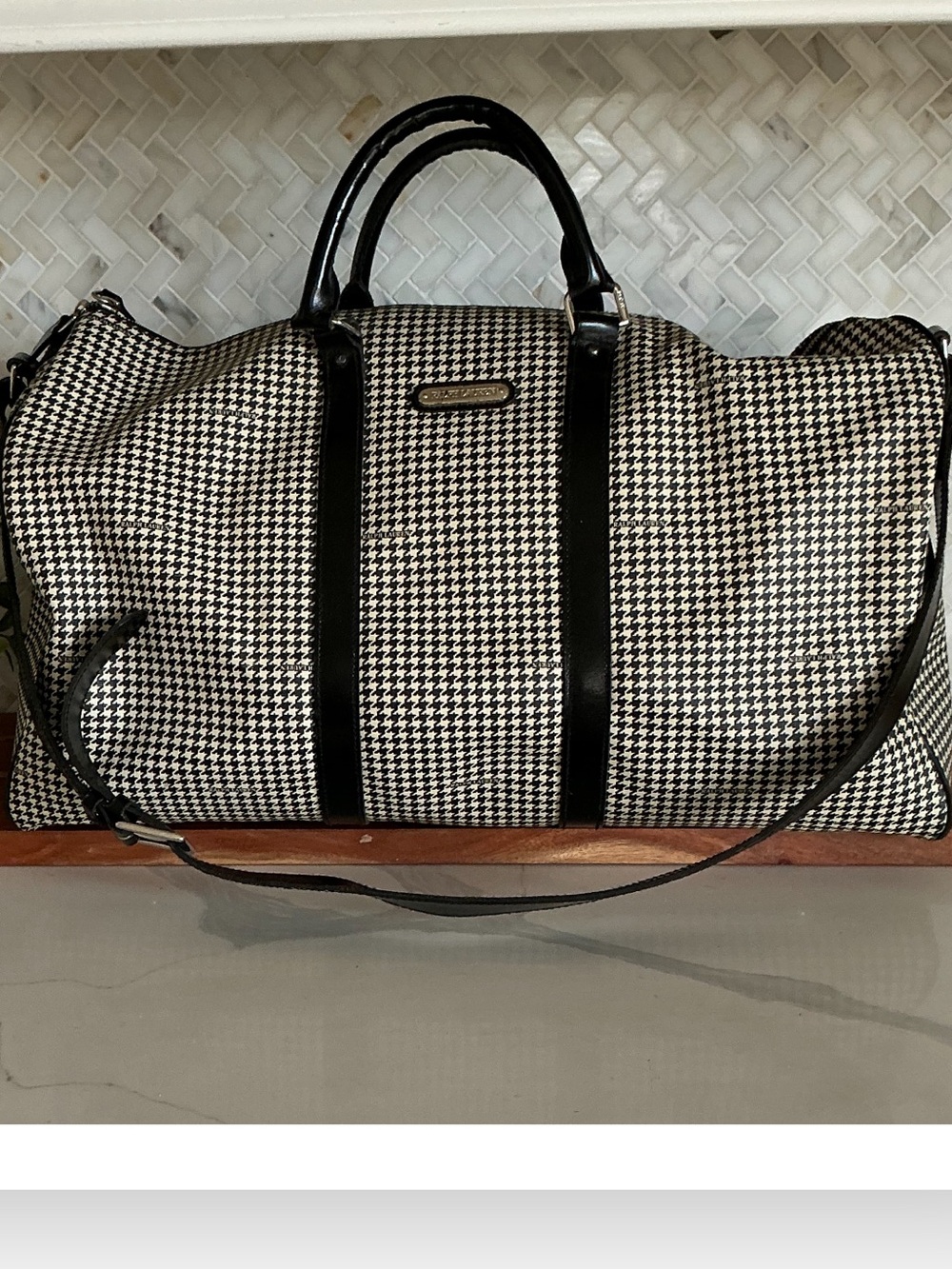 Ralph Lauren Black & White Houndstooth Weekender Bag - Travel Duffle